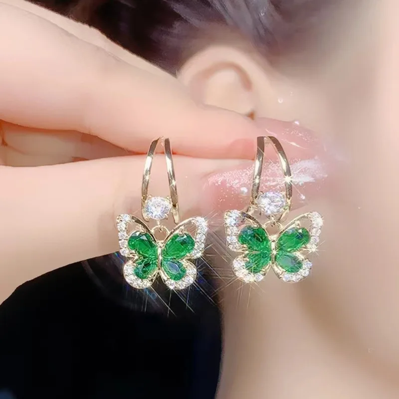 

S925 Silver Needle Butterfly Hollow Out Earrings Pendant Jewelry Exquisite High Fashion Women Crystal Diamond Earrings