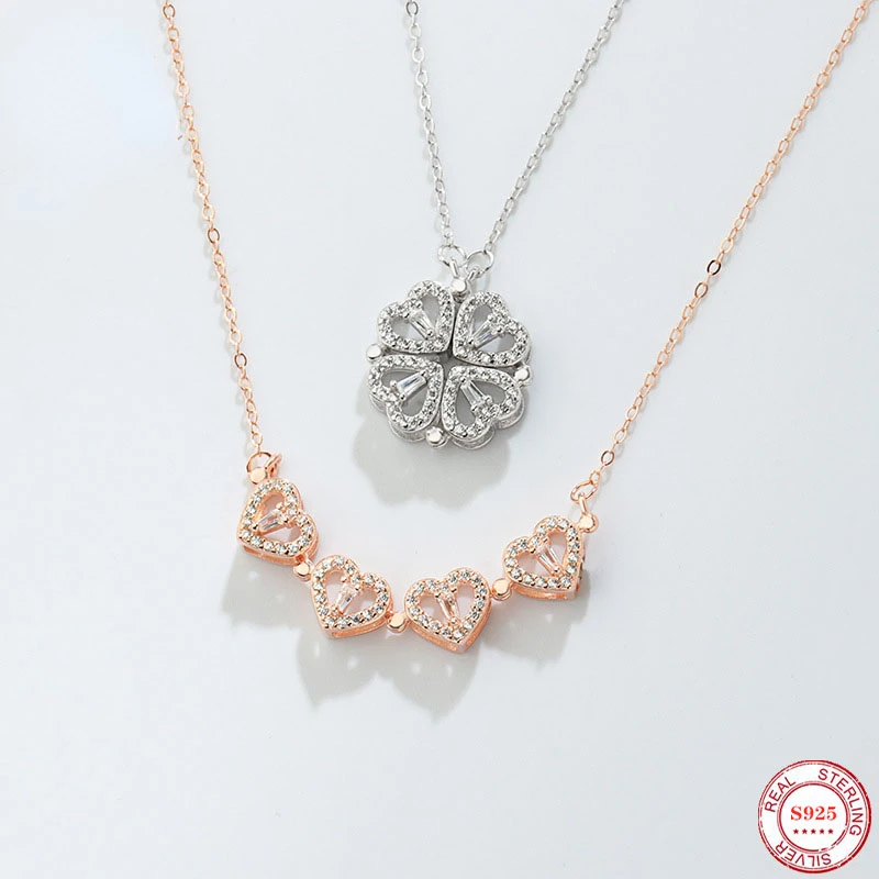 

Sterling Silver 925 Clover Necklace Four Leaf Heart Shape Pendant Necklace For Women Hart Luxury Jewelry Sale Dropshipping