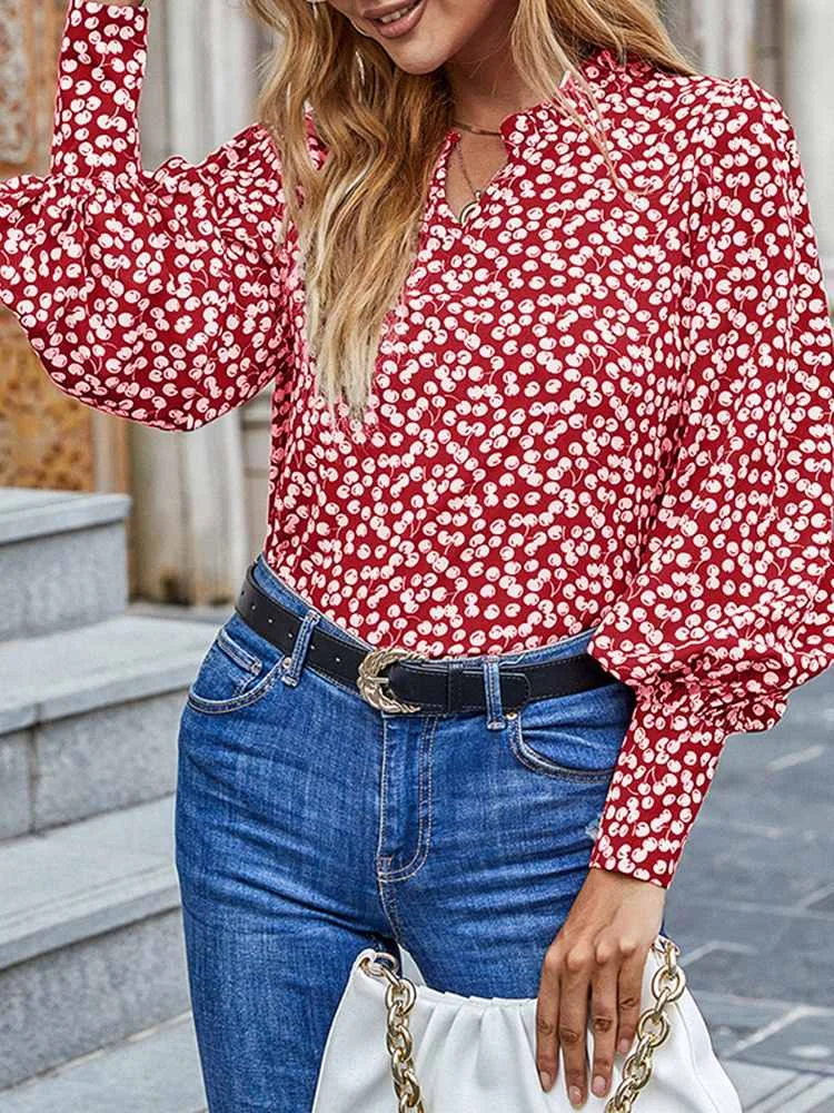 

Богемные свободные топы, модная женская рубашка, элегантные офисные блузки с V-образным вырезом, блузки ZANZEA с длинным рукавом и принтом, осень 2023, Mujer Femme