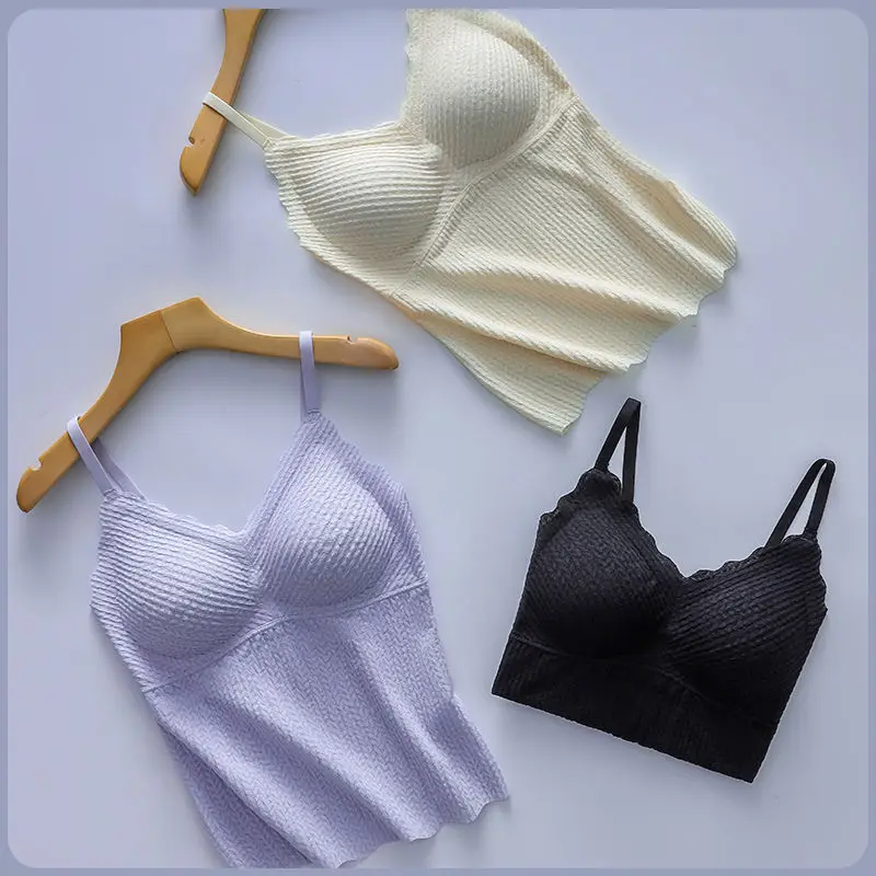 

2022 Women Summer New Sexy Crop Tops Top Female Lingerie Tee Bra Vest Tank Ladies Solid Color Sleeveless Camisole Tops T249