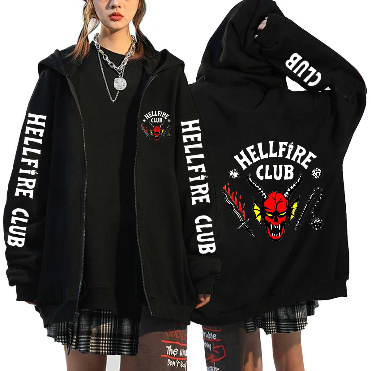 

Zip Up Hoodies Stranger Things 4 Hellfire Club Hoodie Eddie Munson Hip Hop Sweatshirt Harajuku Sportswears Unisex Tops