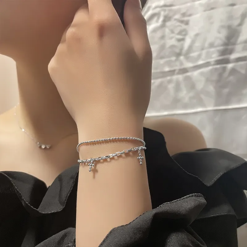 

925 Stamp Silver Color Cross Bracelet for Women Girl Gift Double Layers Chain Party Daily Fashion Jewelry Dropshipping Wholesale