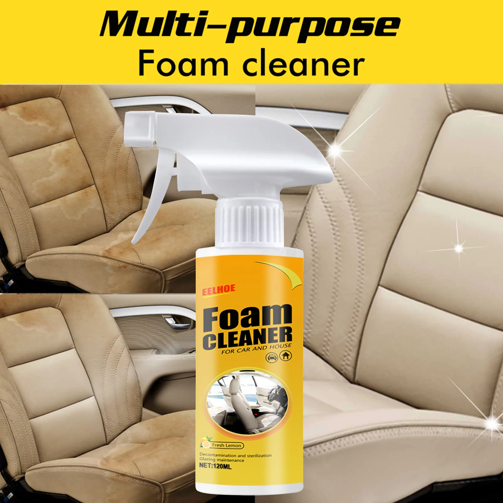 

60ml/120ml Multi-purpose Foam Cleaner Spray No Flushing Car Cleaning Product Grease-free Car Interior Cleaner Home Kitchen