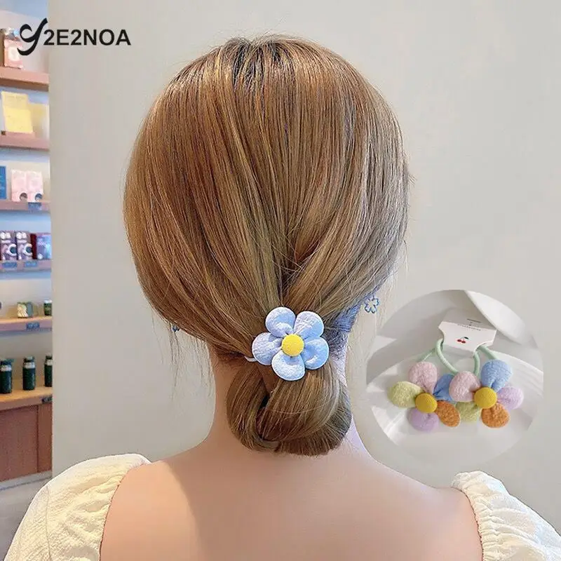 

Sweet Candy Color Flower Elastic Hair Bands For Girls Cartoon Floral Hair Tie Hair Accessories Summer Headwear