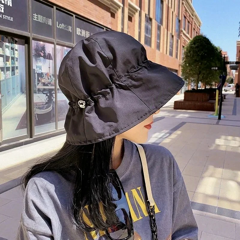 

Fashion Solid Color Drawstring Black Bucket Hat for Women Girls Panama Fishing Cap Hip Hop Fisherman Hats Casual Sun Cap