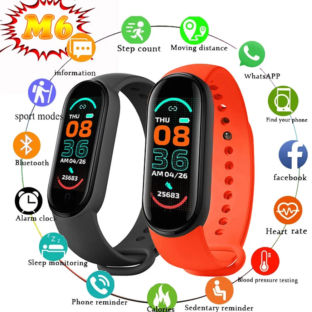 

New M6 Smart Watch Men women Sports Fitness Pedometer heart rate monitoring Bluetooth digital waterproof bracelets PK M7 M5 Y68