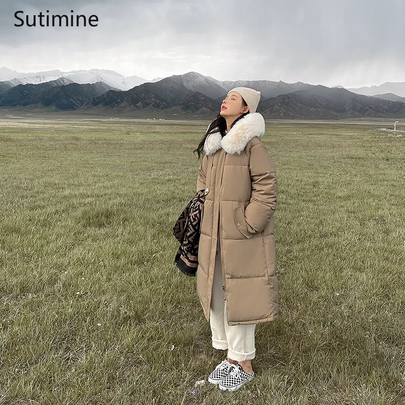 Women's Cotton Padded Jacket with Large Wool Collar Loose Zipper Winter Coat for Women Hooded Coat Women Winter 2022