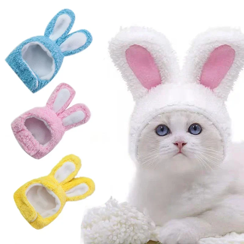 

Funny Cat Headgear Cute Rabbit Ears Cap for Cats Warm Plush Pet Hat Christmas Cosplay Props PhotoProp Kitten Headwear Supplies