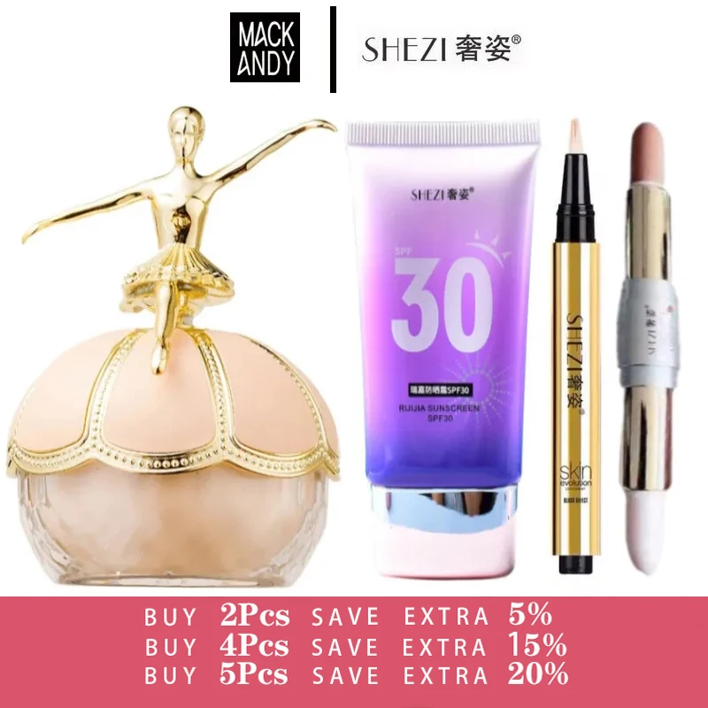 MACK ANDY Finishing Powder Shezi SPF30 Sunscreen Concealer Highlighter Whitening Face Base Makeup Set Cosmetics Free shipping