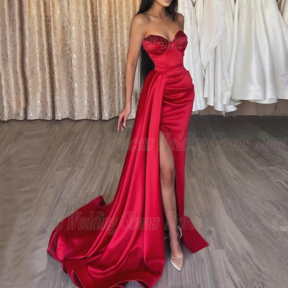 

Vintage Prom Dresses For Wedding Party Asymmetrical Satin Formal Evening Sweep Train Sweetheart Neck Custom Vestido De Noche