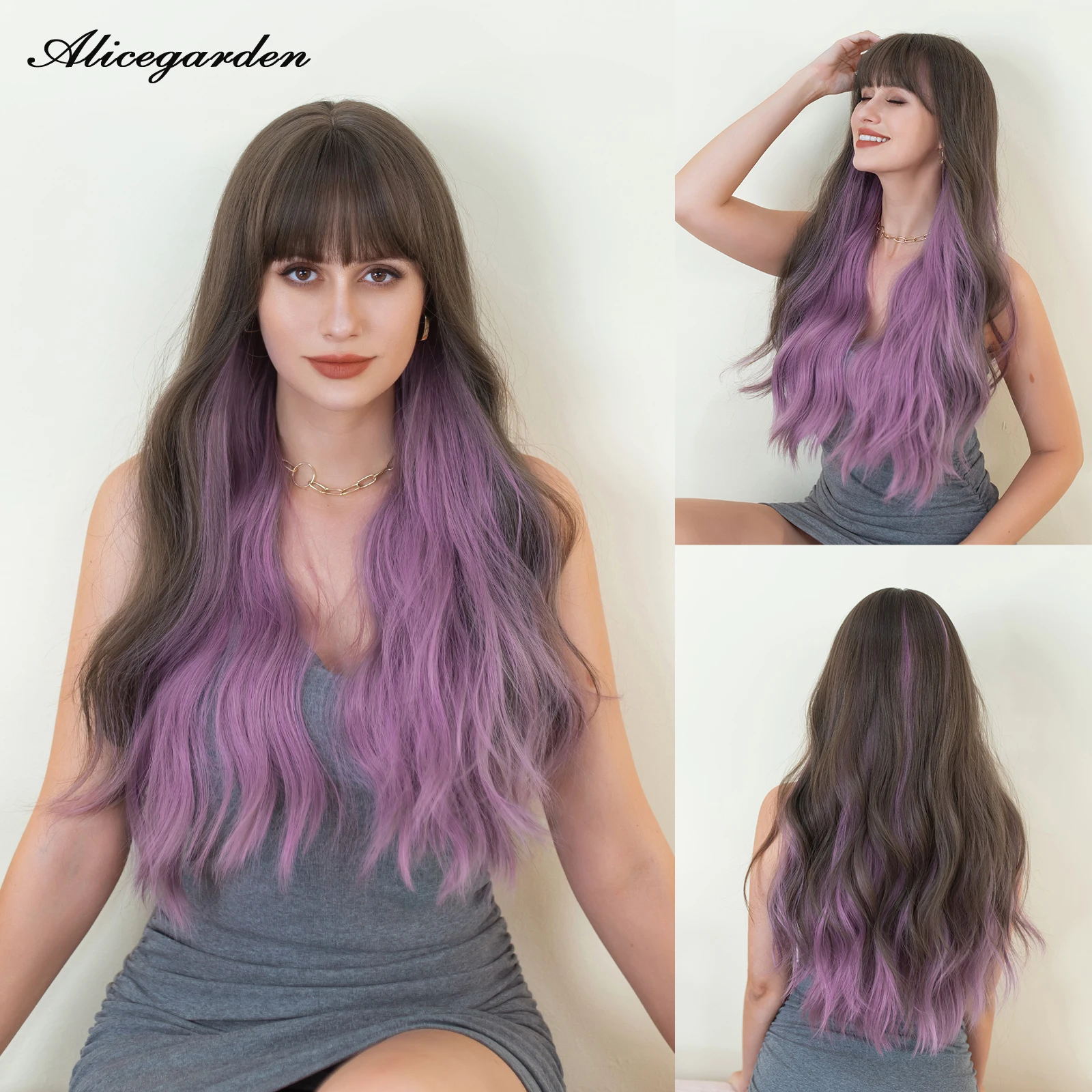 

ALICEGARDEN длинные волнистые синтетические парики с тонкой челкой, парики с белыми и вьющимися волосами для женщин, термостойкий парик для косп...