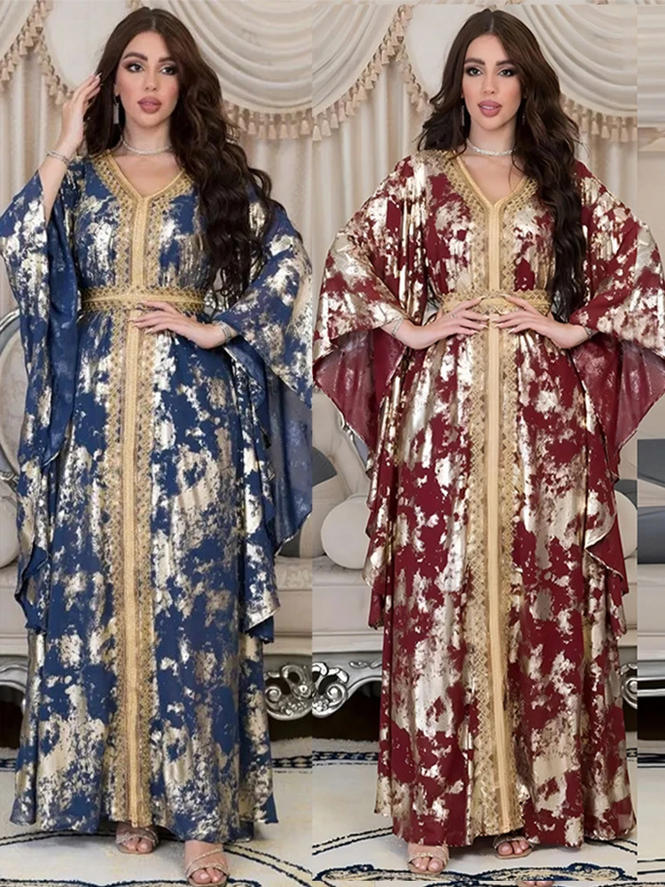 Eid Muslim Party Abaya Women Dress Bat Sleeve Prayer Morocco Caftan Elegant Maxi  Abayas Gowns Dubai Arabic Robe Outwear 2023