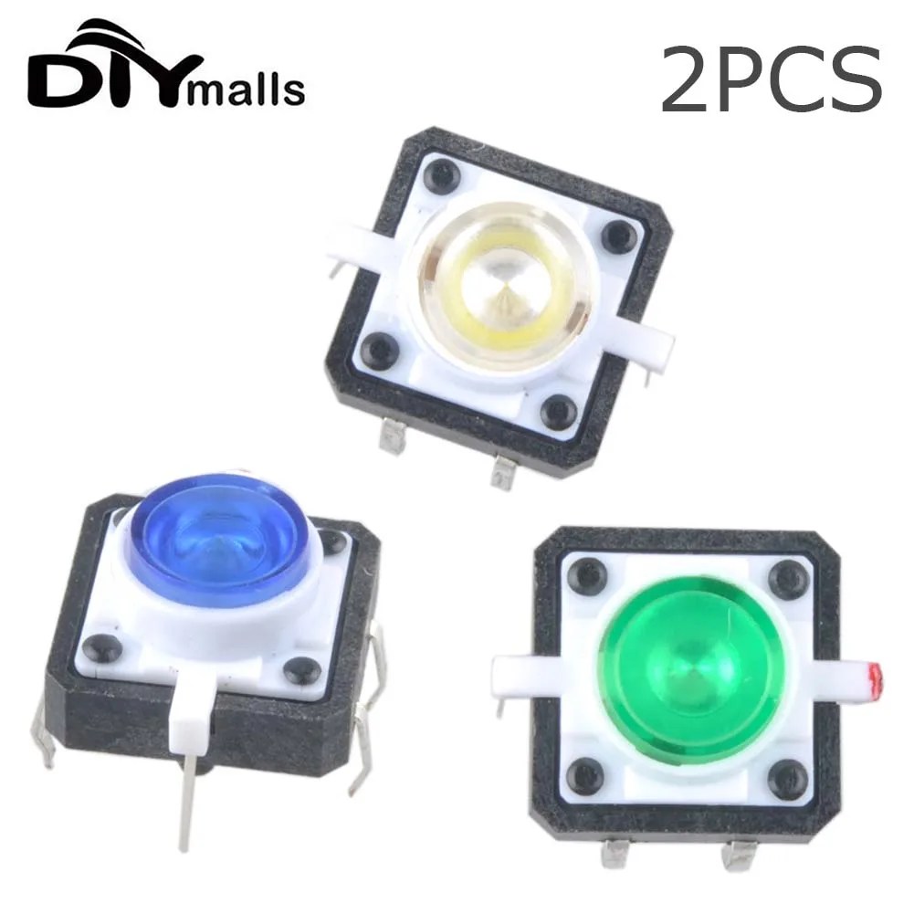 2PCS 12X12 Tactile Push Button Switch 12*12 4P with LED White Green Blue for Digital Camera