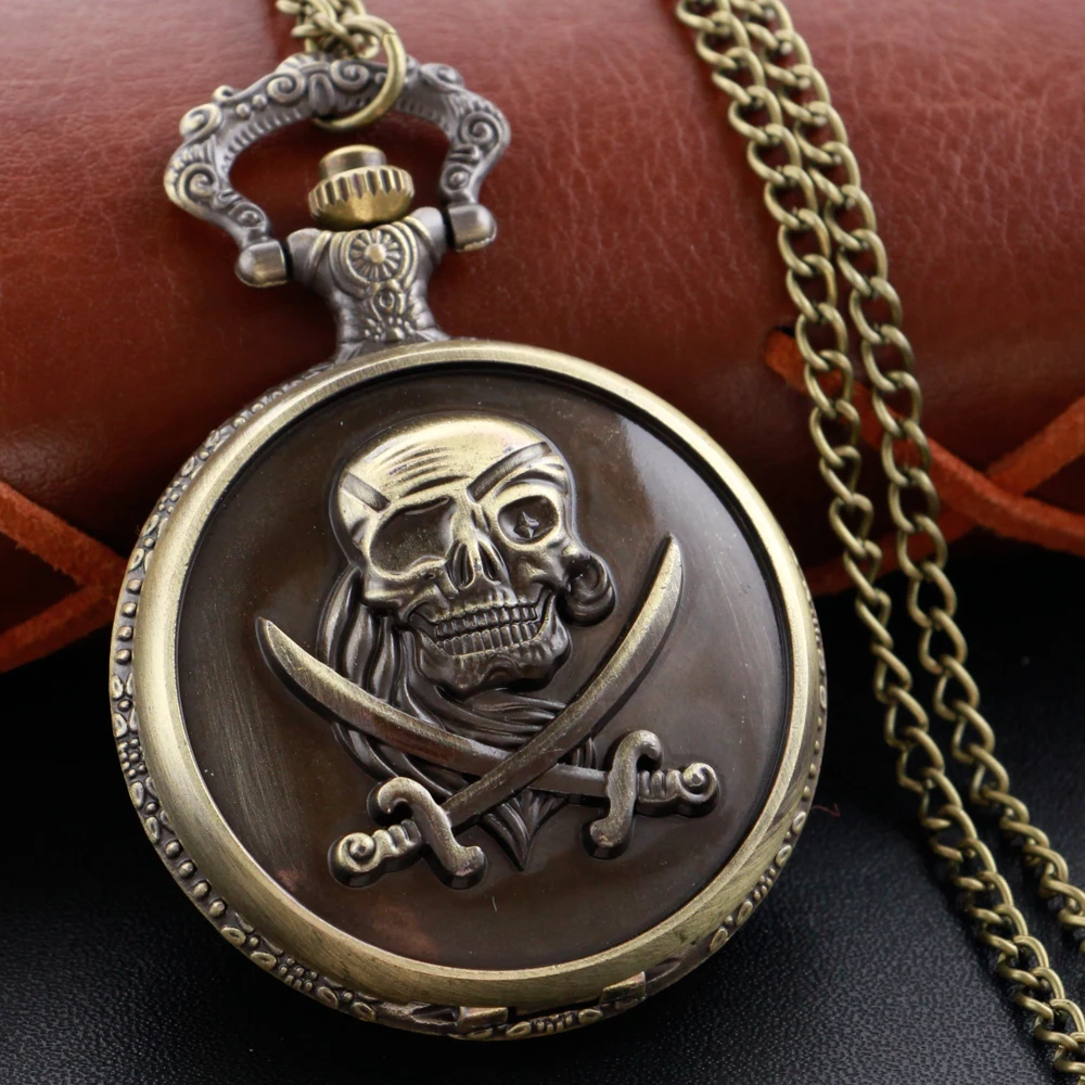 Orologio Da Tasca Classico Con Teschio Pirata Marrone Orologio Da Tasca Vintage Al Quarzo Steampunk Con Catena Regalo Di Compleanno Per Uomo E Donna
