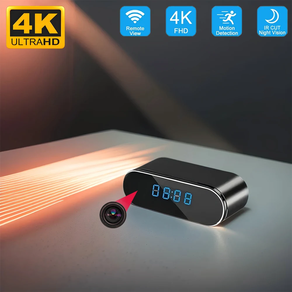 Фото Полностью обновленная и улучшенная камера-часы WIFI mini 4K HD, поддерживающая инфракрасное ночное видение, мобильное обнаружение и удаленный просмотр. №1