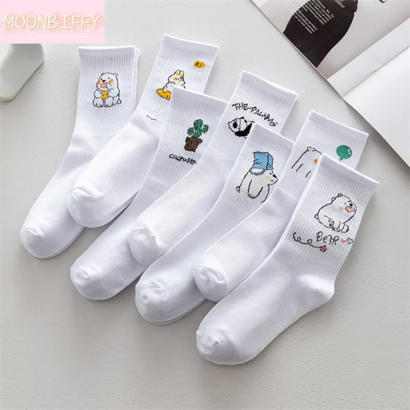 

Ins New Autumn Cute Cartoon Bear Panda Rabbit White Sports Women Socks Soft Cotton Winter Socks Kawaii Hipster Street Graffiti