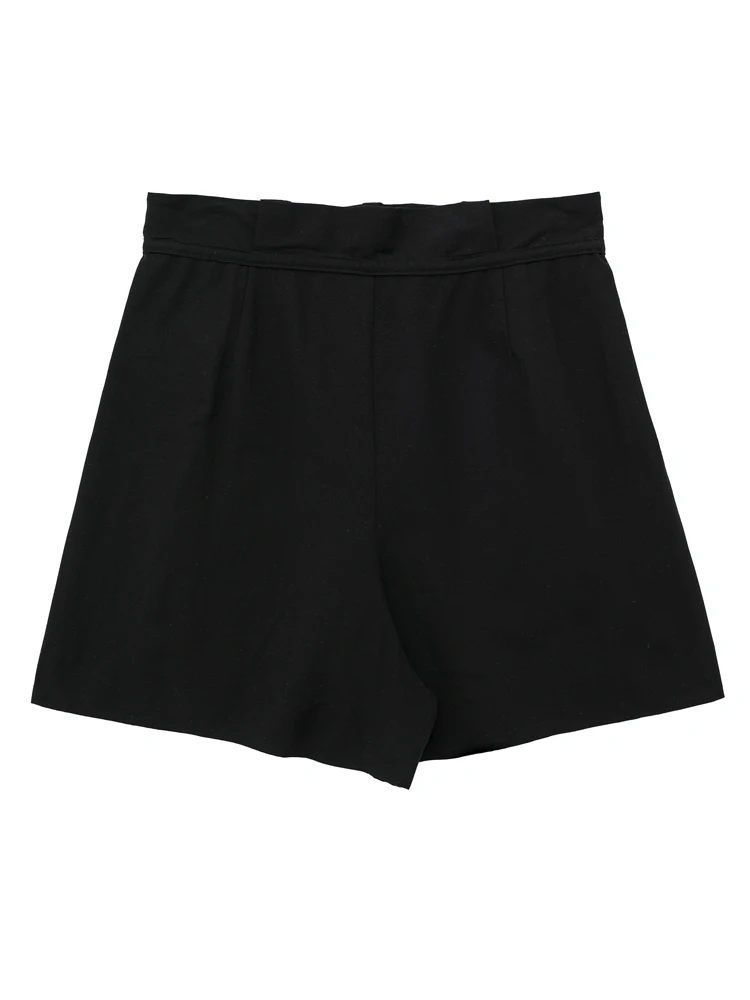 PAILETE Women 2023 fashion side pockets front darted linen bermuda shorts vintage high waist zipper fly female short pants mujer