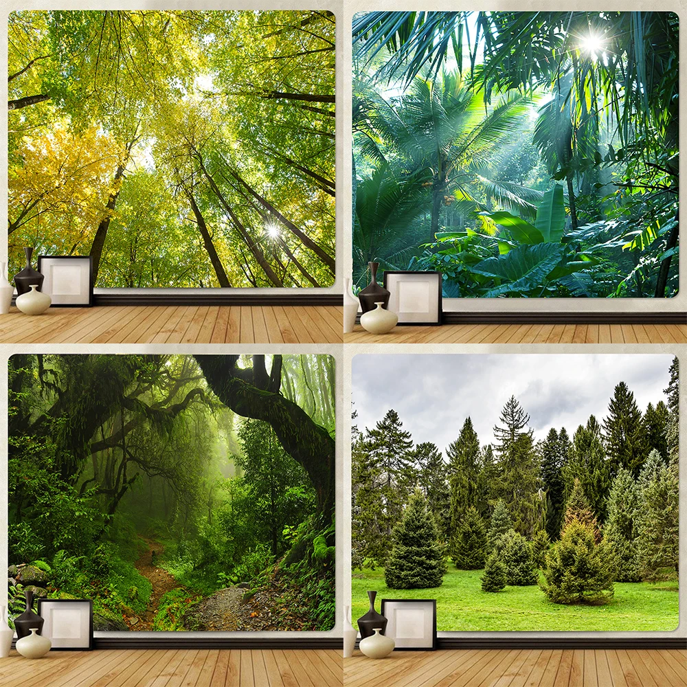 Настенный Коврик для йоги в стиле бохо с листьями леса психоделической сцены