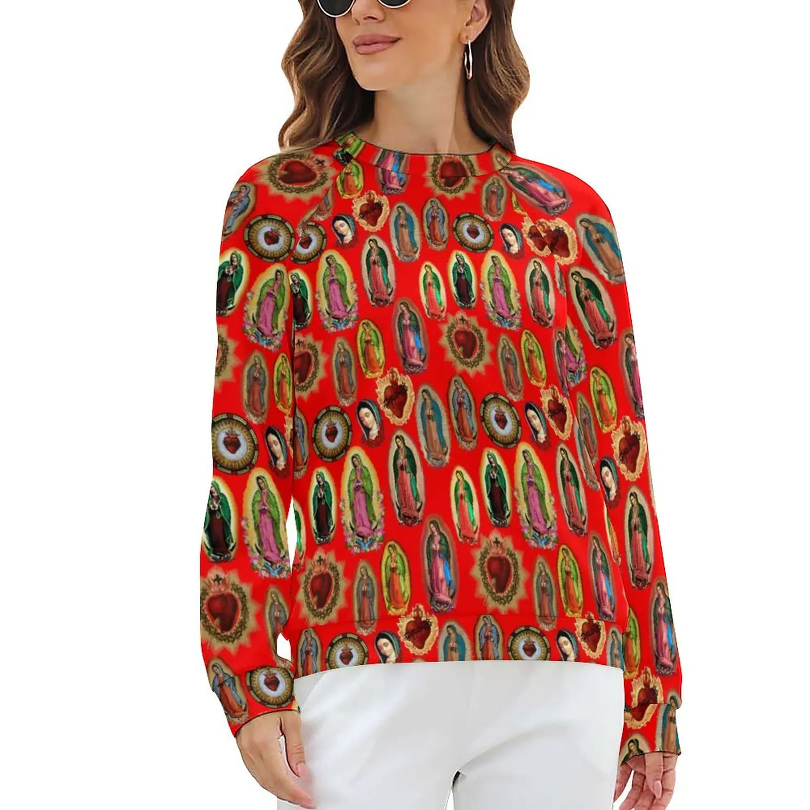 

Virgin Mary Hoodies Winter Our Lady of Guadalupe Print Classic Oversized Hoodie Womens Long-Sleeve Y2k Pattern Casual Clothing