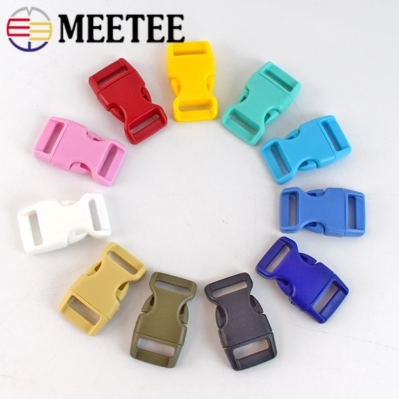 40pcs Meetee 10/15mm Colorful Plastic Curved Side Release Buckle Clasps for Paracord Bracelet Backpack Pet Collar Safety Access
