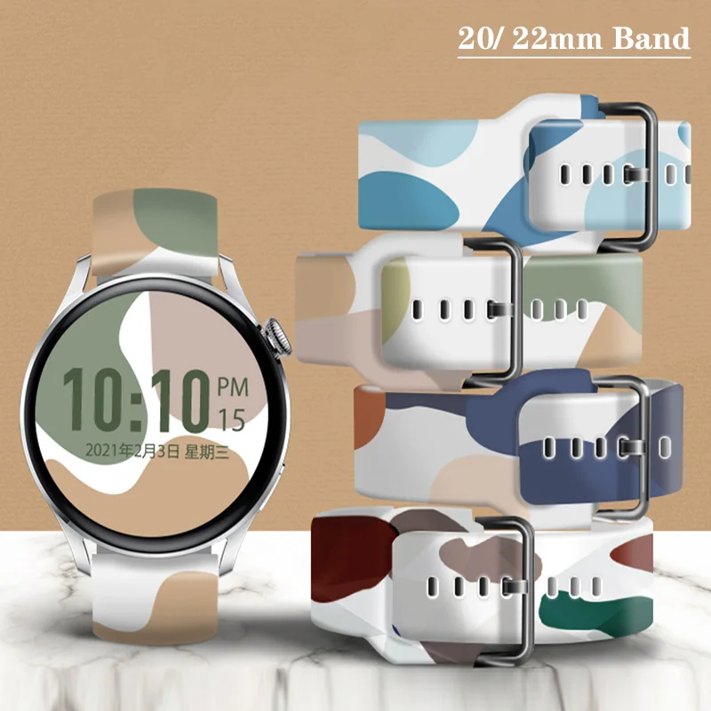 

20/22mm band For Samsung Galaxy watch 4 Classic/Active 2/46mm/42mm Gear S3 printed silicone bracelet Huawei GT/2/2e/3/Pro strap