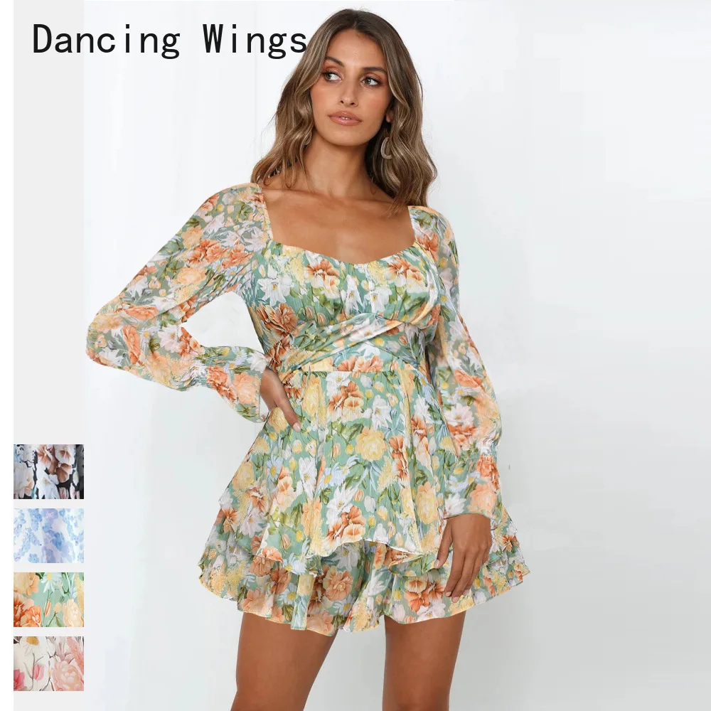 Женский короткий комбинезон с принтом Осенний Облегающий воротником-стойкой и