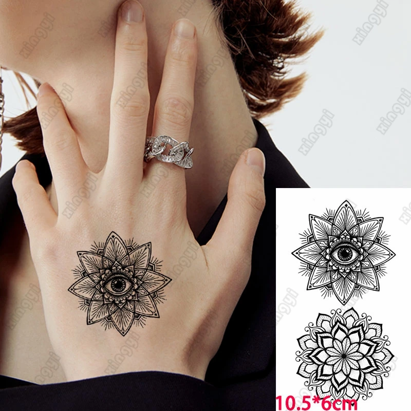 

Водостойкая Временная тату-наклейка, черные глаза, маленький узор, мандала, для девочек, на руку, на запястье, переводная искусственная тату...
