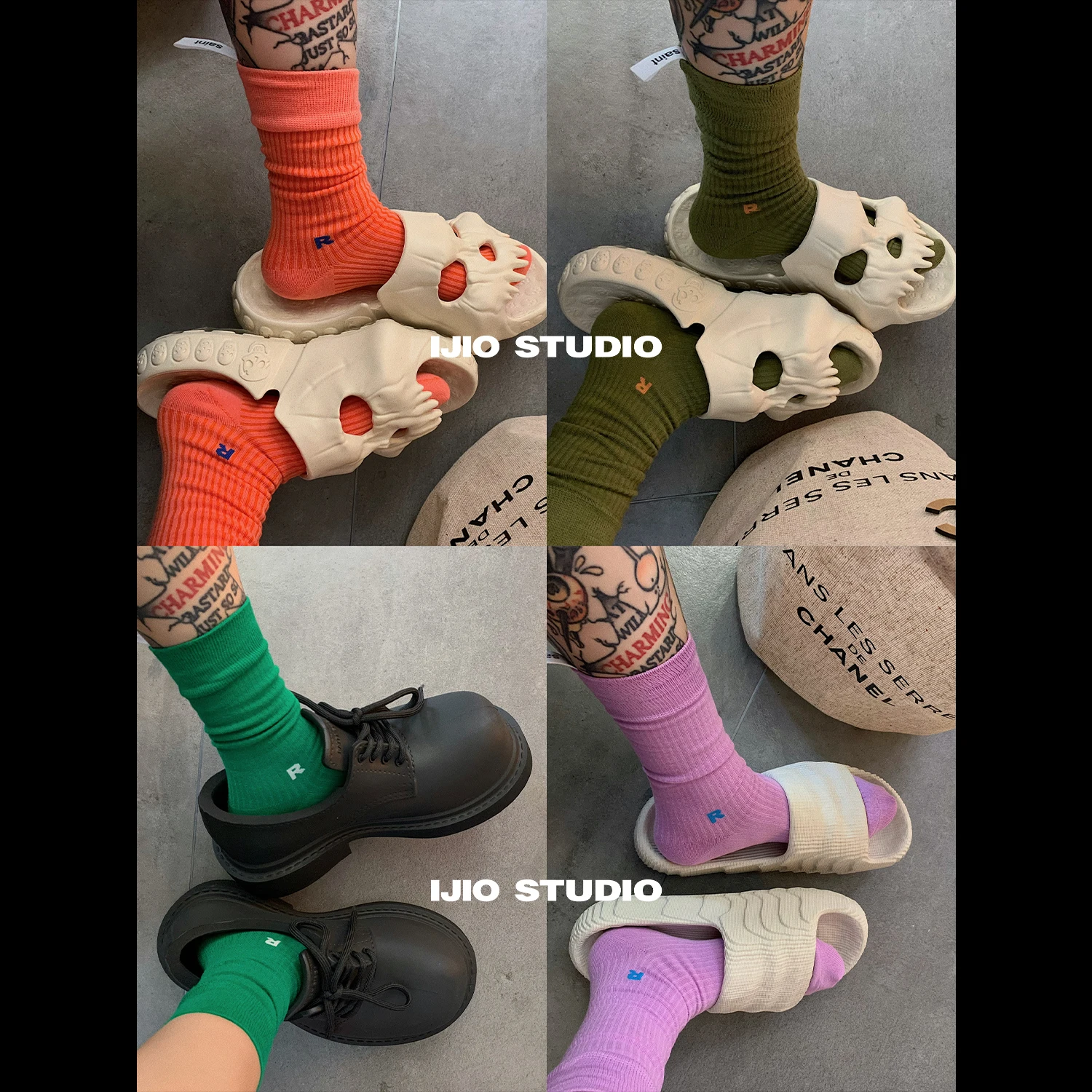 Ijio R носки из чесаного хлопка карамельных цветов с надписью однотонные