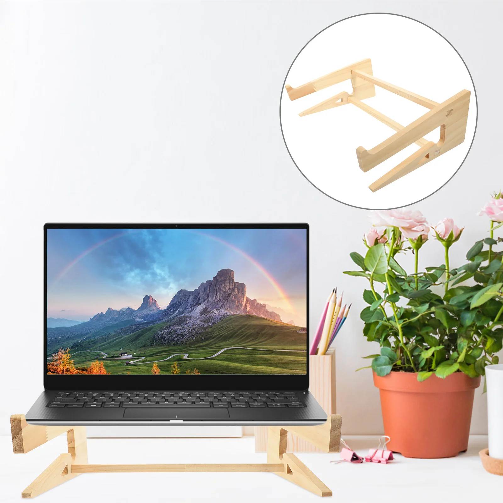 

Laptop Wooden Stand Holder Mount Computer Riser Notebook Stands Desksupport Height Detachable Table Adjustable Keyboard