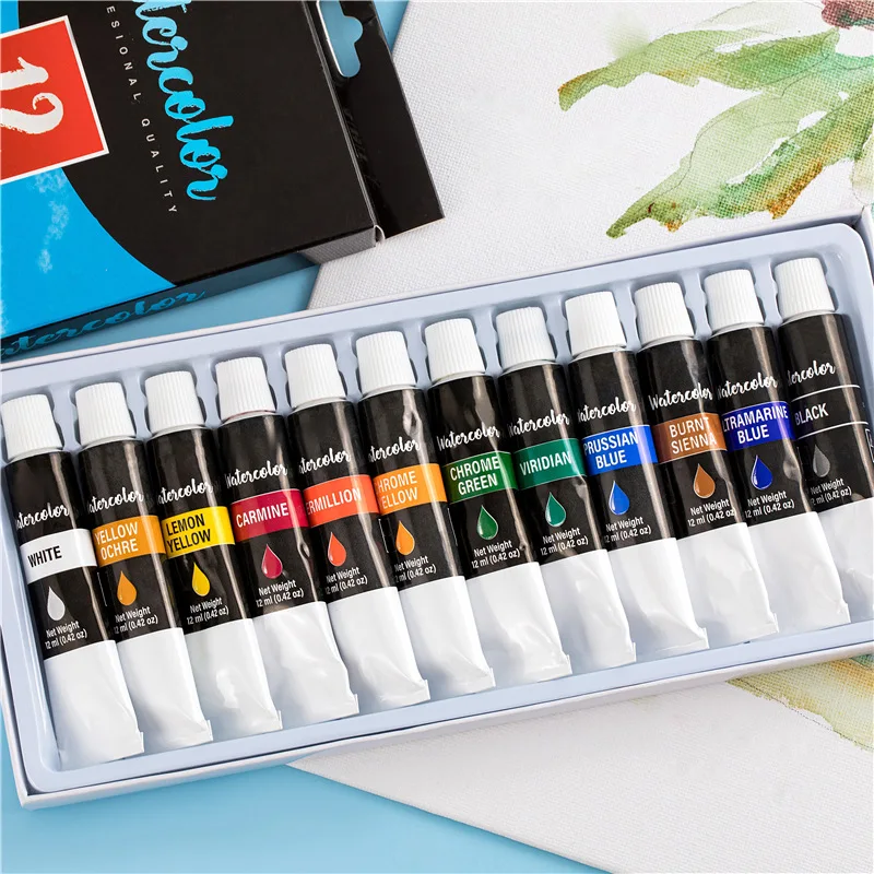 12 Color Watercolor Paint Set 12ml Washable Paint Student Children Learning Practice Art Supplies Stationery enlarge