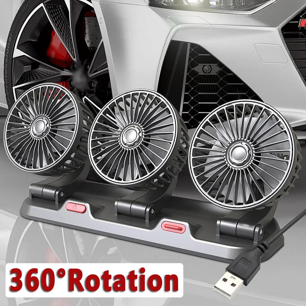 

3 Heads Cooling Fan 360°Rotation Adjustment Powerful Strong Wind Car Summer Supplies USB / Cigarette Lighter Plug Socket