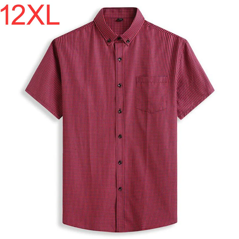 

6XL 7XL 8XL 9XL 10XL 12XL Plus Size Men's Plaid Short Sleeve Shirt Fashion Business Casual Loose Straight Shirt Male Clothes