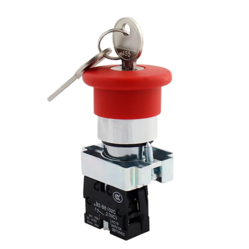 

1Pc XB2BS142C Key Released 1N/C Red Emergency Stop Mushroom Push button Replace