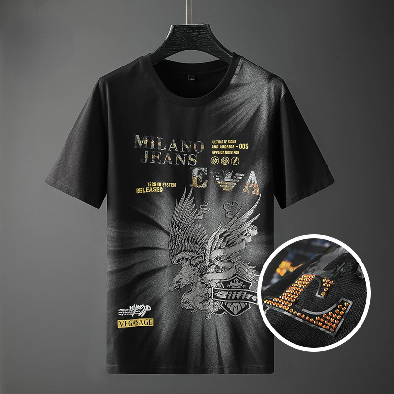 

Men's T-shirt 2022 Summer New European and American Fashion Eagle Hot Diamond Print Bottoming Men's Short Sleeve T-Shirt