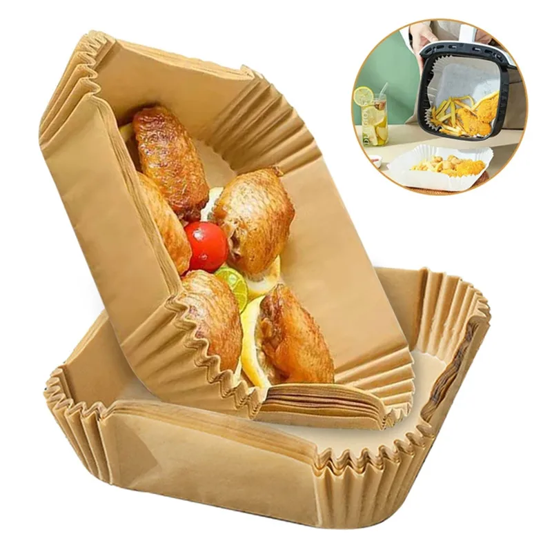 

50pcs Air Fryer Disposable Paper Liner Non-Stick Steamer Mat Baking Tools Airfryer Liner Parchment Tray For Kitchen Accessories