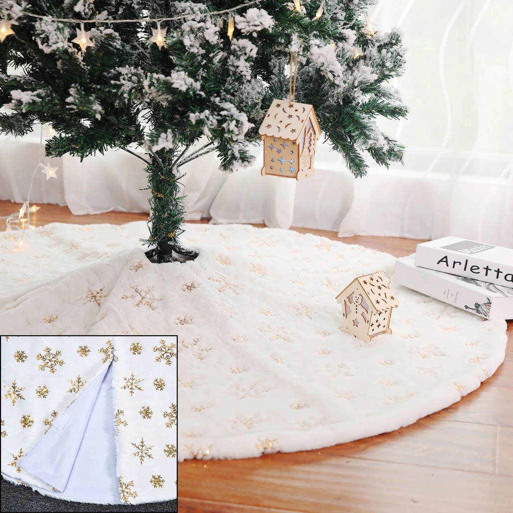 78/90/120cm Golden Silver Snowflake Christmas Tree Skirt 2023 Christmas Decoration for Home Navidad White Plush Faux Fur Carpet