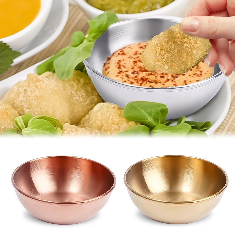 

Stainless Steel Snack Dipping Sauce Dish Golden Sauce Dish Appetizer Serving Tray Dishes Spice Plates Kitchen Supplies Plates