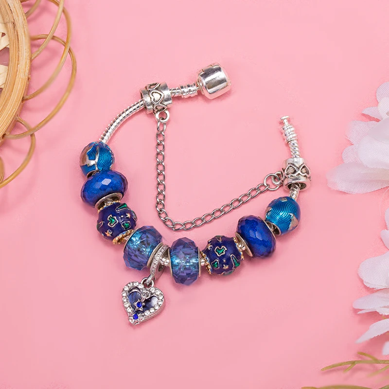 Цепочка с бусинами в виде синей земли со звездами подвески сделай сам брендовый