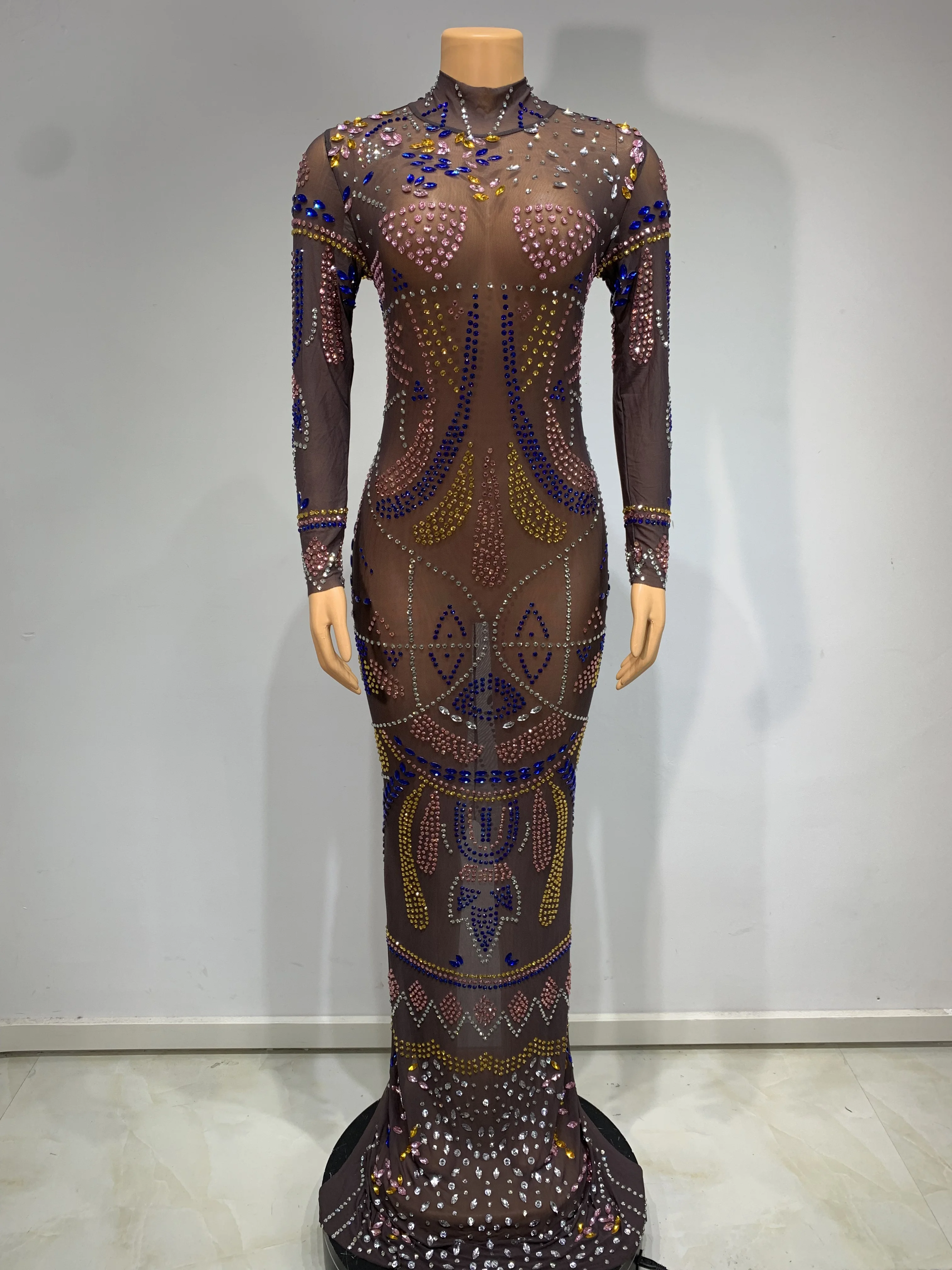 Женское сексуальное сетчатое прозрачное эластичное длинное платье макси с