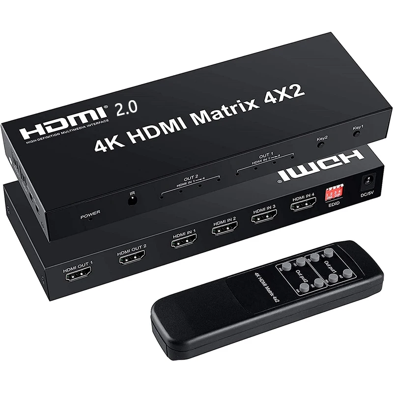 

4x2 HDMI Matrix Switch 4 in 2 out 4K 60Hz HDMI Matrix Video Switcher Splitter With Optical & L/R Audio Extractor HDCP2.2 EDID