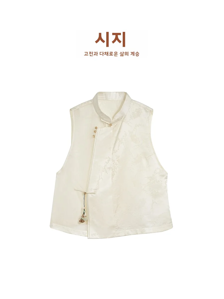 [Цин] Xi Zi Новый китайский шелковый жилет женский короткий уличный воротник-стойка