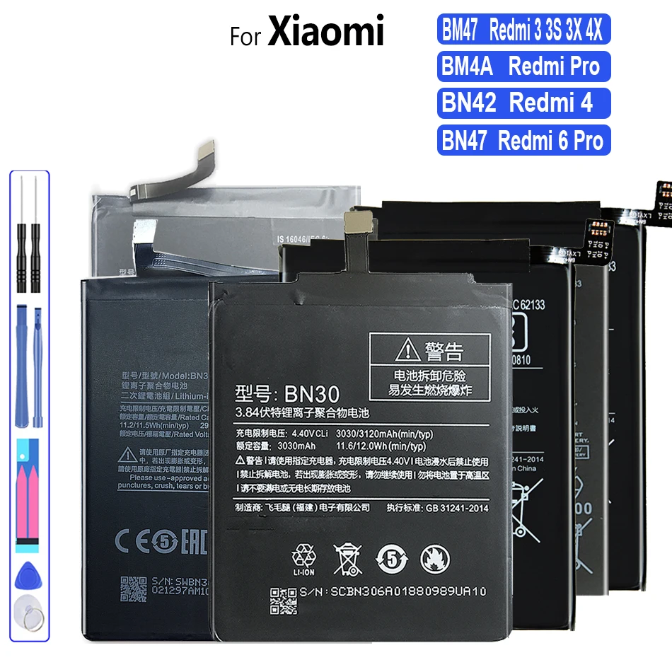 

BM4A BM47 BN47 BN42 Battery For Xiaomi Redmi 3 4 6 Pro 6Pro 3S 3X 4X Replacement Real Capacity Mobile Phone Bateria + Tools