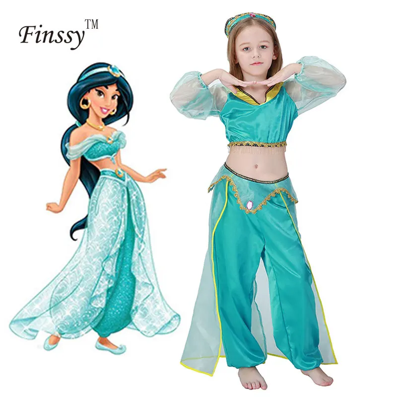 

Girls Aladdin's Lamp Jasmine Princess Costumes Cosplay For Children Halloween Party Belly Dance Dress Indian Princess Costume