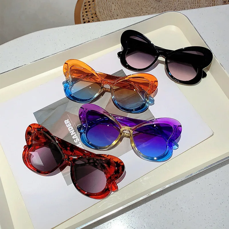 KAMMPT Винтажные Солнцезащитные очки с бабочками женские модные разноцветные