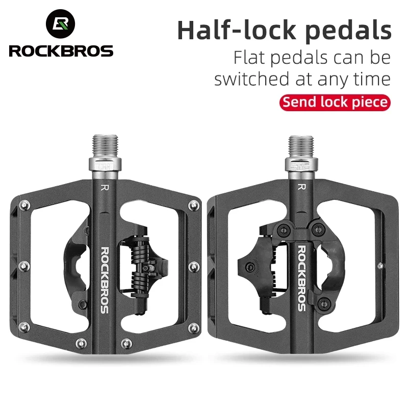 

ROCKBROS 2 In 1 Bicycle Lock Pedals with SPD System Cleat Aluminum MTB Road Anti-slip Sealed Bearing Lock Pedal Bike Accessories