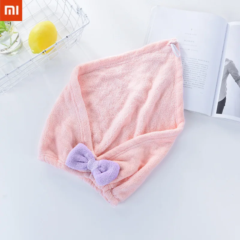 

Xiaomi Hair Drying Towel Children's Shower Cap Microfiber Long Hair Fast Drying Hair Coral Fleece Soft Cute Bow Head Towel