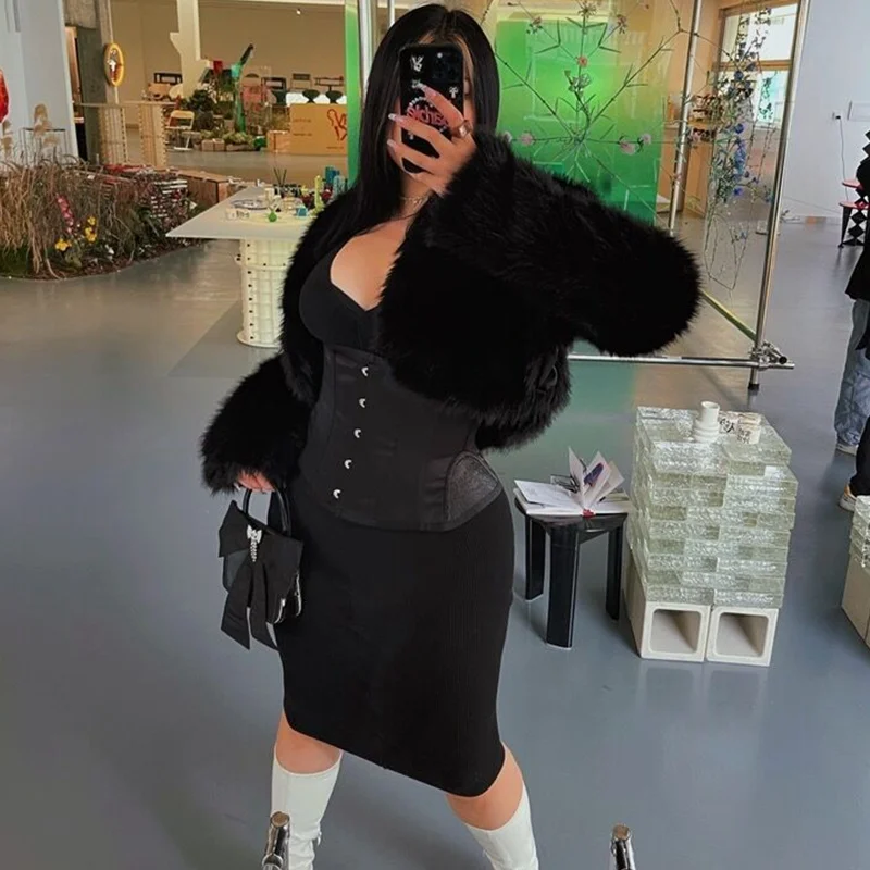 Autumn Winter Faux Fur Coat Women Fashion Solid Cardigan V-neck Short Plush Coat Women's Casual Long Sleeve Thick Warm Fur Coat