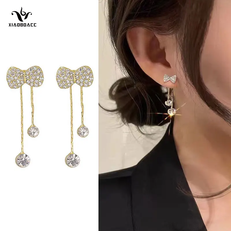 

XiaoboACC S925 Silver Needle Drop Earrings for Women Fashion Bow-knot Tassel Earring Jewelry Wholesale