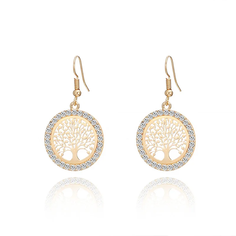 

Life Tree Round Hollow Diamond Earrings