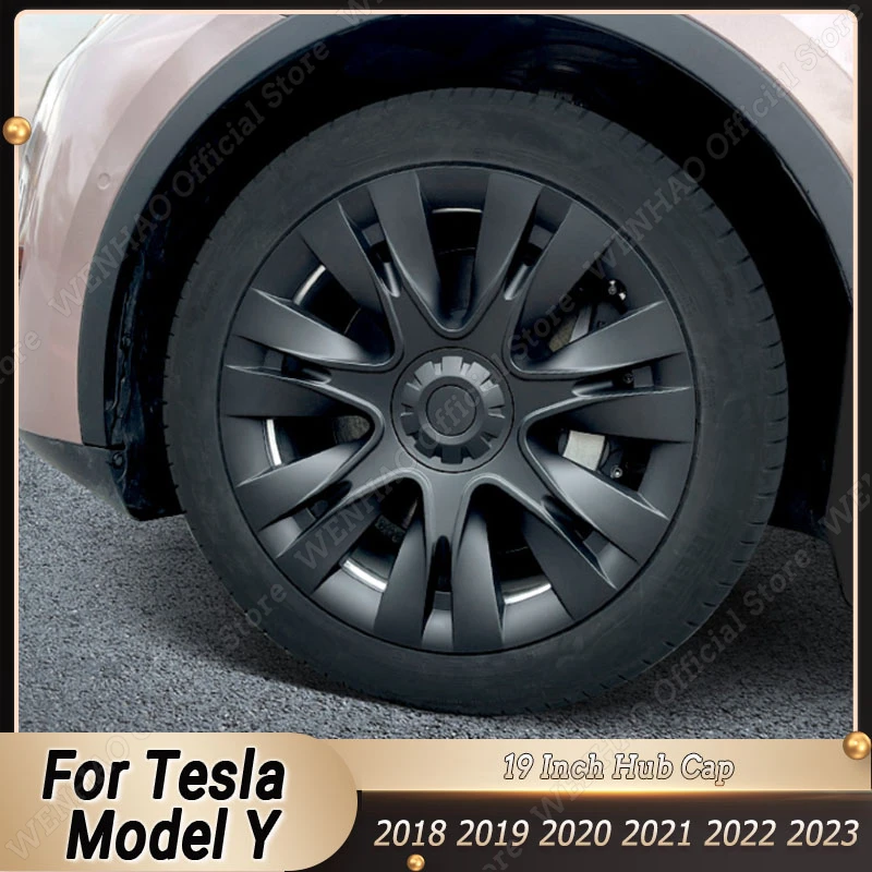

4PCS Hub Cap Performance Replacement Wheel Cap 19 Inch Automobile Hubcap Full Cover Accessories for Tesla Model Y 2018-2023